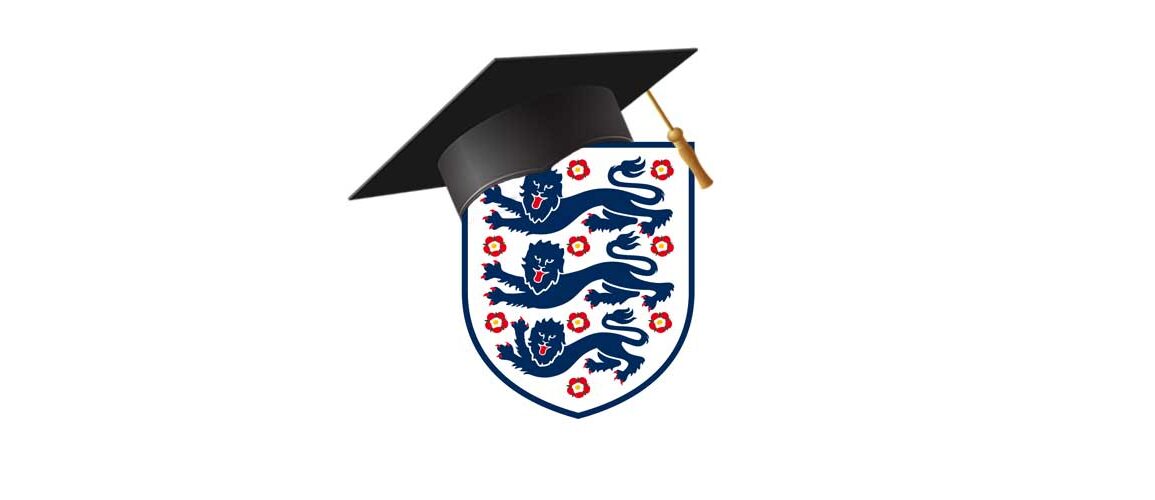 England crest with graduation cap on top