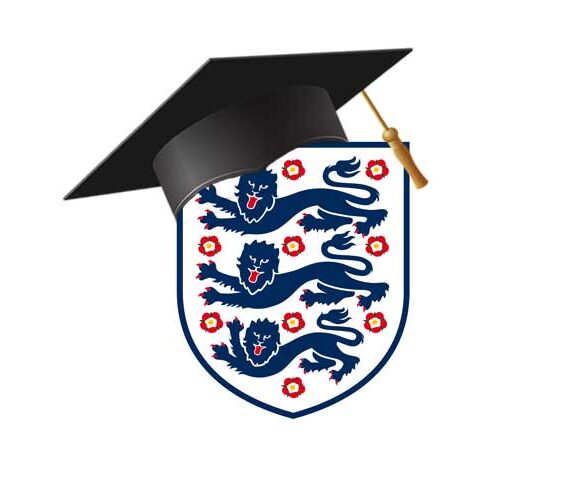 England crest with graduation cap on top