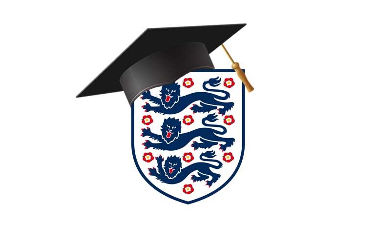 England crest with graduation cap on top