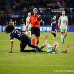 Lyon's Wendie Renard and Wolfsburg's Pernille Harder. (Daniela Porcelli)
