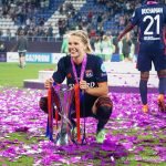 Ada Hegerberg with the 2018 Champions League trophy. (Daniela Porcelli)