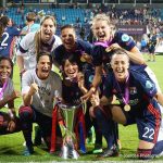 Lyon players celebrate winning the 2018 Champions League title. (Daniela Porcelli)