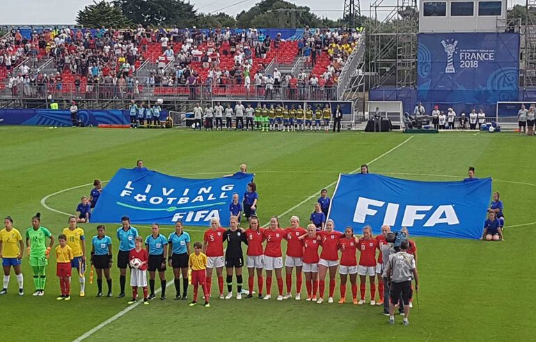 England's starting lineup against Brazil during group-stage play at the 2018 U-20 World Cup. (Richard Laverty)