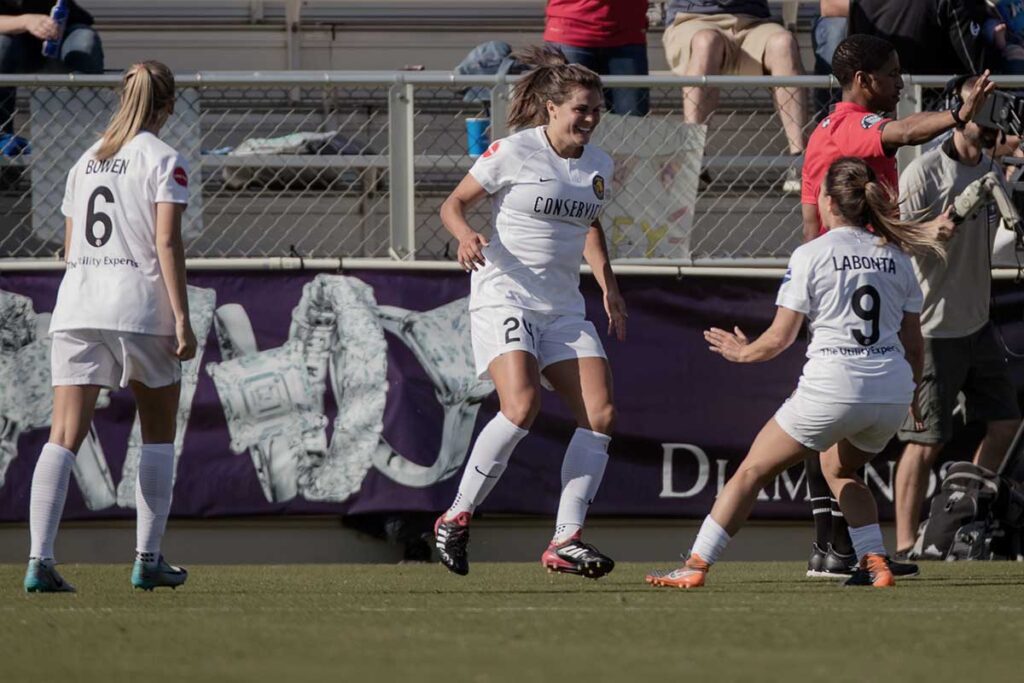 Katie Stengel celebrating after scoring. (Shane Lardinois)