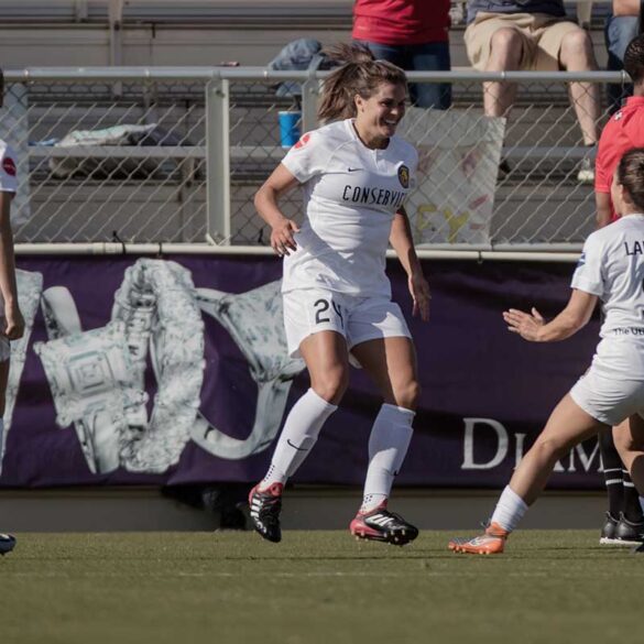 Katie Stengel celebrating after scoring. (Shane Lardinois)