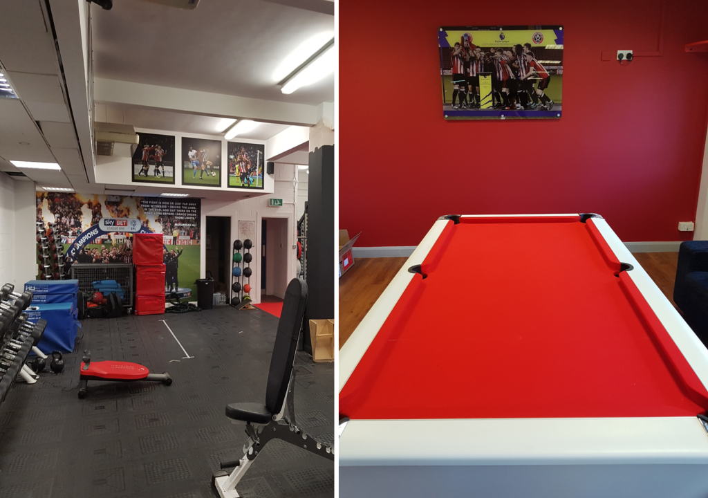 The team has access to the same facilities as the men's side, including the academy gym and a cool-down area including a pool table.