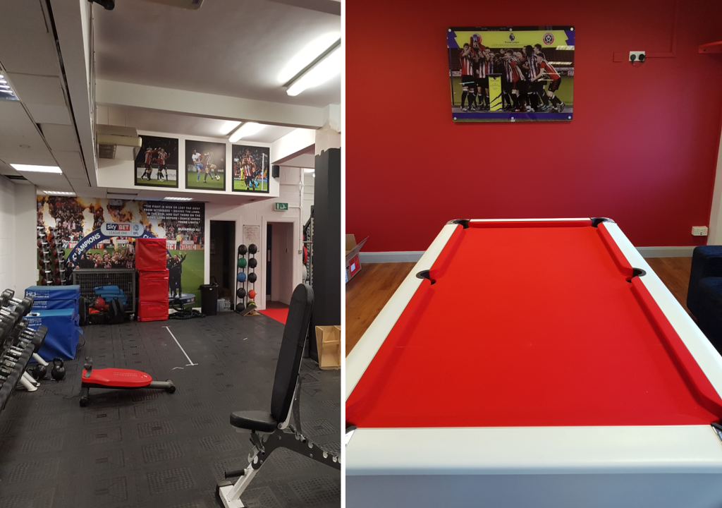 The team has access to the same facilities as the men's side, including the academy gym and a cool-down area including a pool table. 