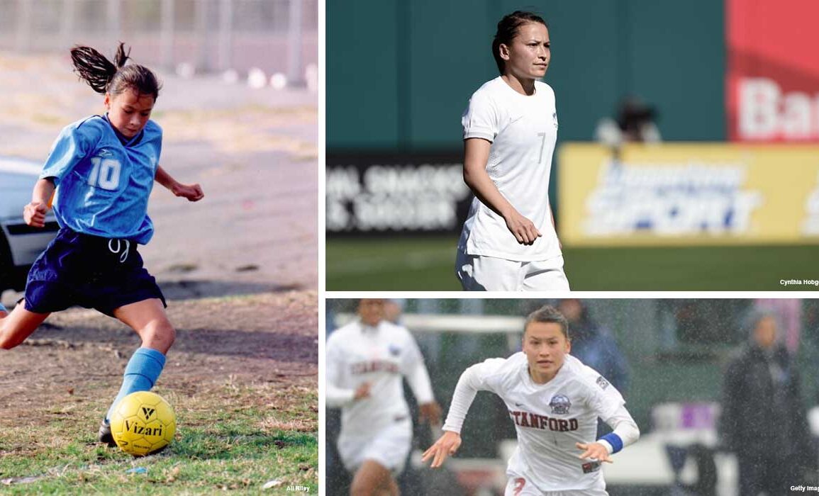 Ali Riley as a young player, representing New Zealand, and playing for Stanford.