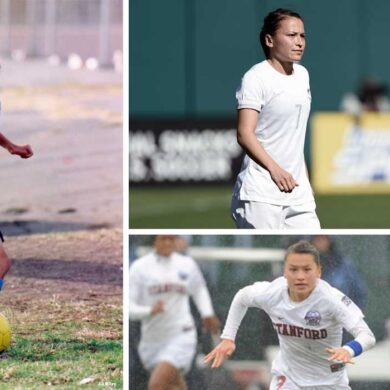 Ali Riley as a young player, representing New Zealand, and playing for Stanford.