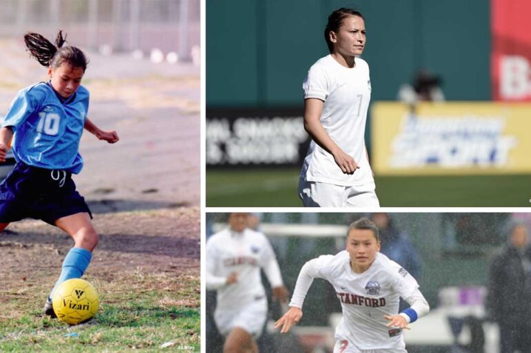 Ali Riley as a young player, representing New Zealand, and playing for Stanford.