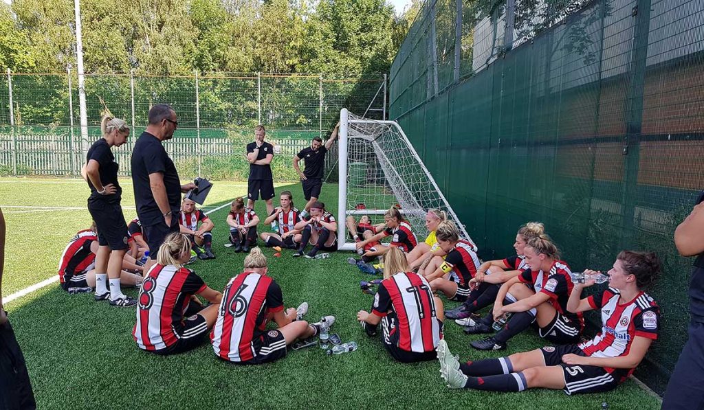 Wadsworth addresses the squad at the end of their friendly against Leicester City. (Photo: Rich Laverty)