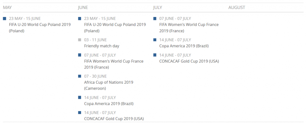 2019 FIFA Calendar