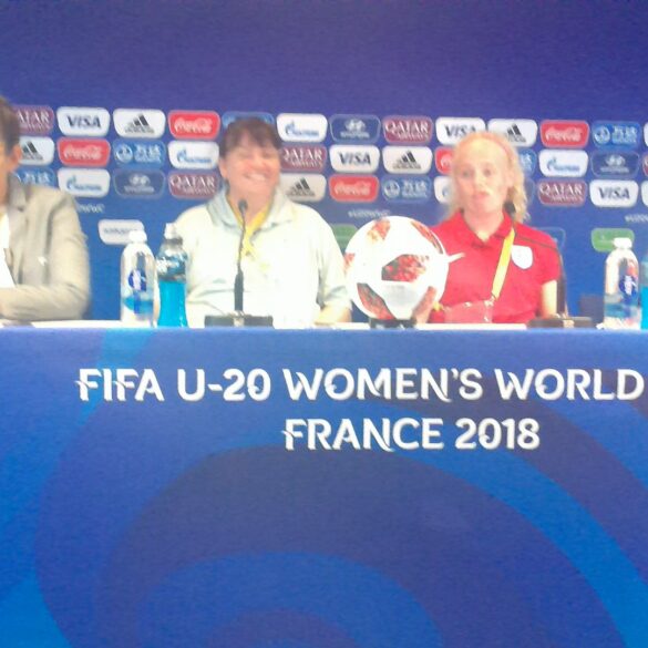 Players from England's U-20 team at the press conference before their first match at the 2018 U-20 World Cup.