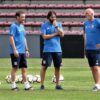 Olympique Lyon head coach Reynald Pedros (center) and staff. (Dominique Mallen, Wikicommons)