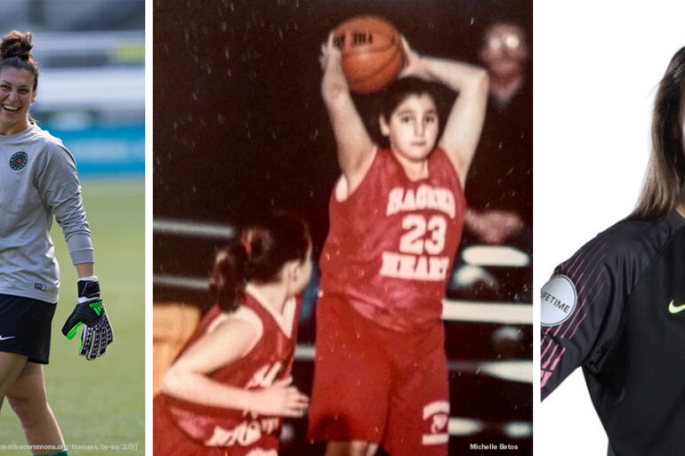 Michelle Betos as a young basketball player, with the Portland Thorns (Ray Terrill), and Reign FC headshot (Reign FC).