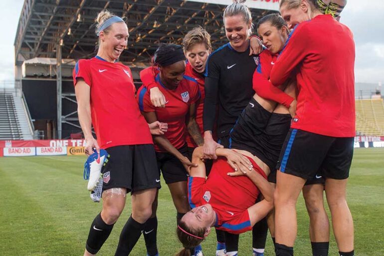 Members of the U.S. WNT playing around after practice. Edited version. (Brad Smith/ISI)