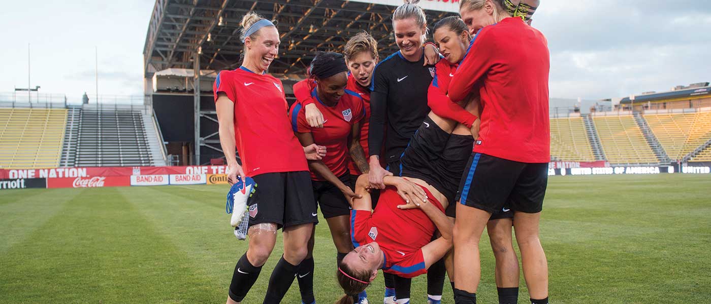 Members of the U.S. WNT playing around after practice. Edited version. (Brad Smith/ISI)