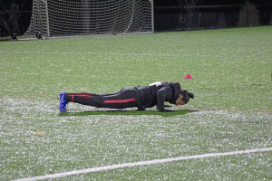 Ali Krieger doing push-ups at her adult camp after losing in a drill.