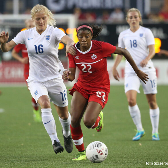 Canada's Ashley Lawrence against England. (Tom Szczerbowski / Getty Images)