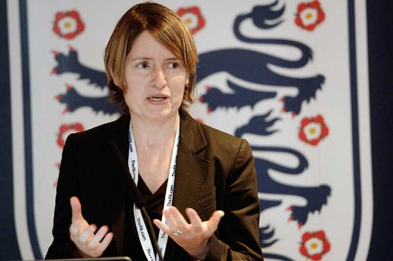 The FA's Director of Women's Football Kelly Simmons speaking to the media. (The FA)
