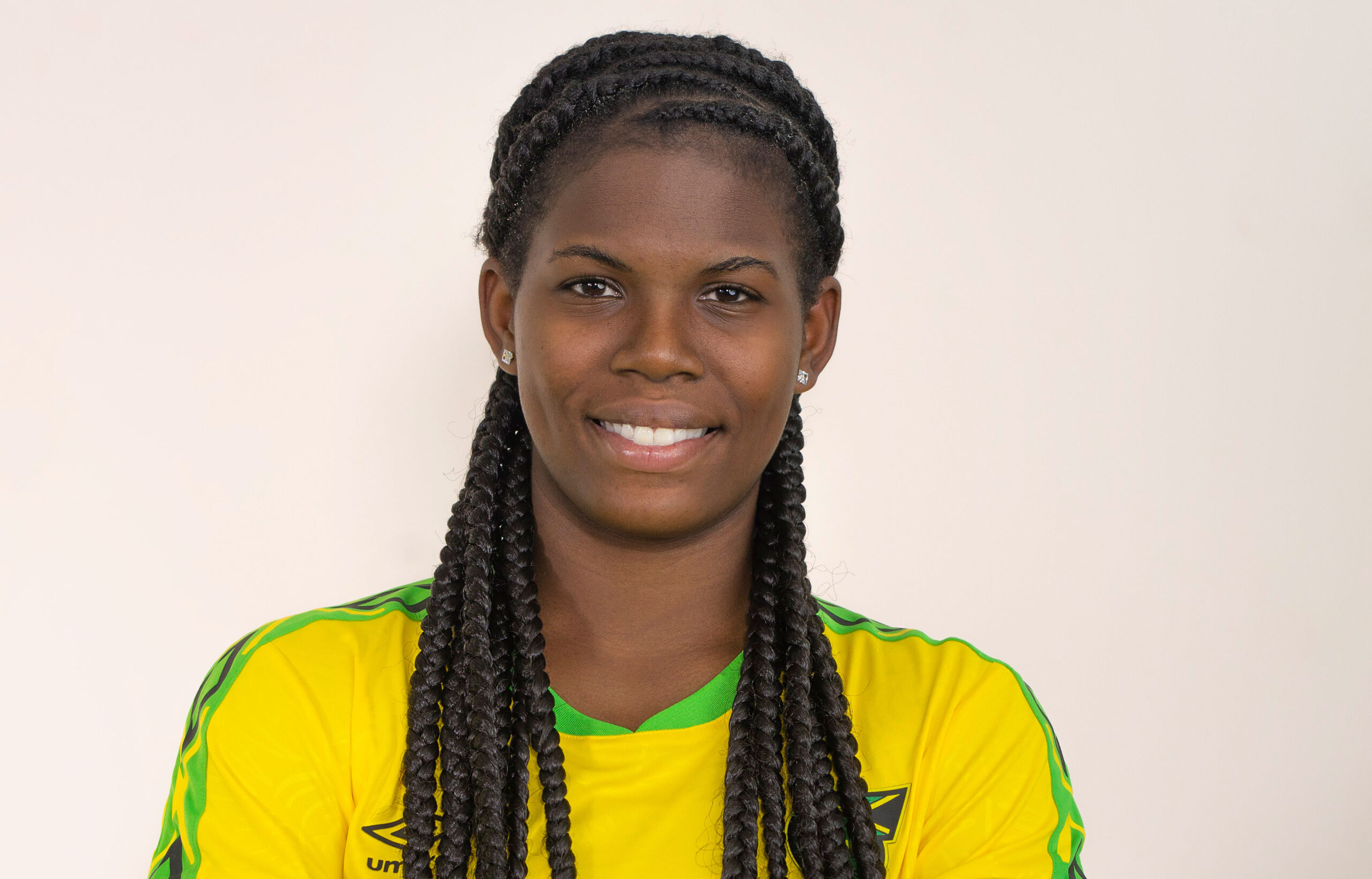 Headshot of Khadija Shaw in Jamaican National Team gear. (Dianaatflourish, Wiki Commons)