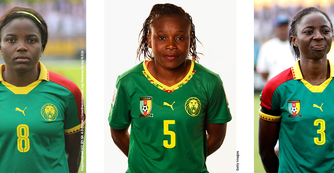 Headshots for Augustine Ejangue, Raissa Feudjio, and Ajara Nchout Njoya for Cameroon. (Happiraphael and Getty Images)