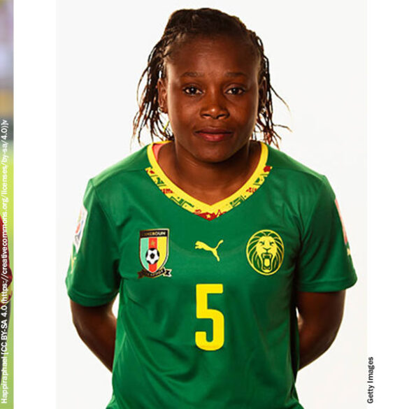 Headshots for Augustine Ejangue, Raissa Feudjio, and Ajara Nchout Njoya for Cameroon. (Happiraphael and Getty Images)