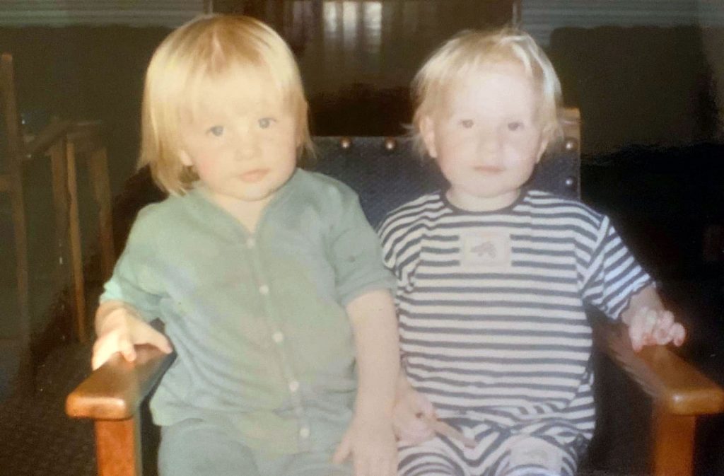 Beth England (in stripes) and twin sister Laura as kids. (England family)