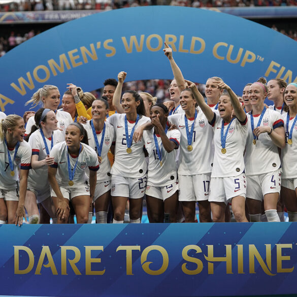 The U.S. Women's National Team at the trophy presentation at the 2019 World Cup. (Daniela Porcelli)