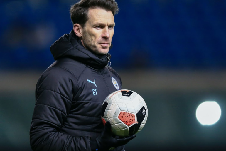 Gareth Taylor, manager of Manchester City, on the sideline. (Manchester City)