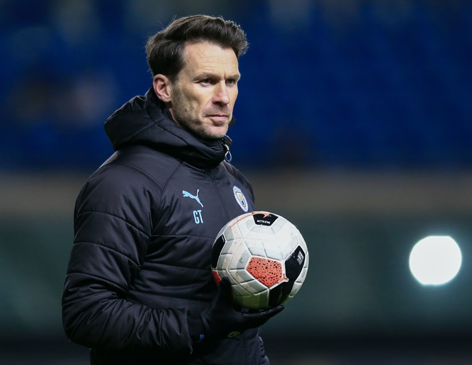 Gareth Taylor, manager of Manchester City, on the sideline. (Manchester City)