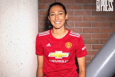 Christen Press in the red Manchester United kit. (Manchester United)