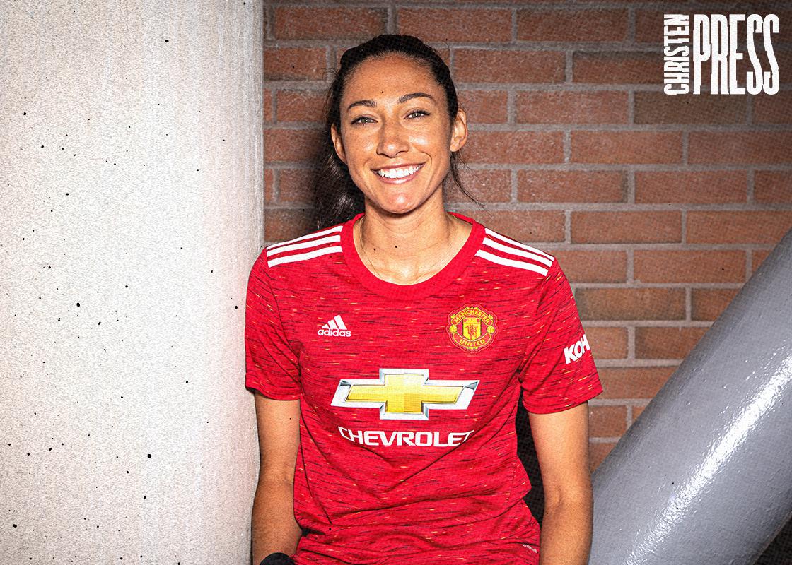 Christen Press in the red Manchester United kit. (Manchester United)