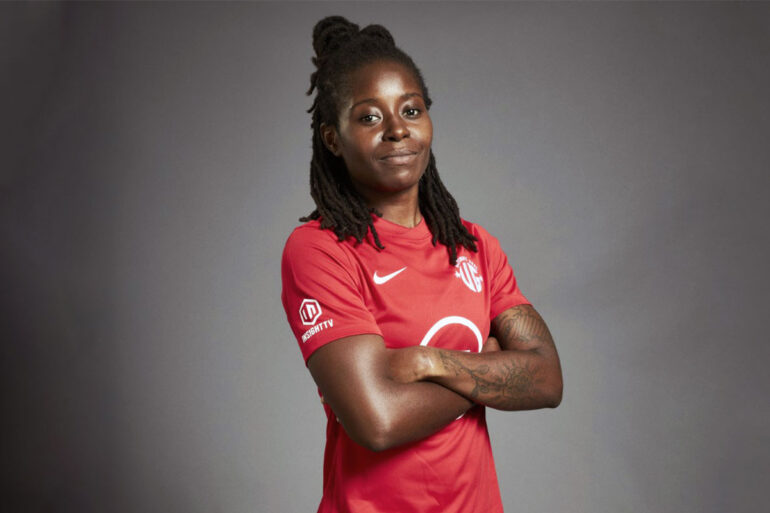 Sue Kumaning in her Ultimate Goal kit. (BT Sport)