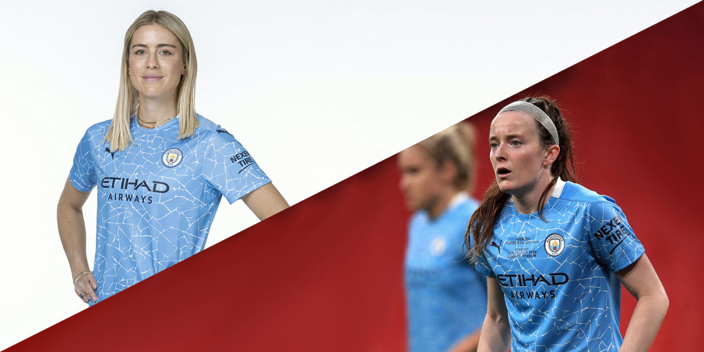 Abby Dahlkemper and Rose Lavelle split screen image in Manchester City uniforms. (Manchester City)