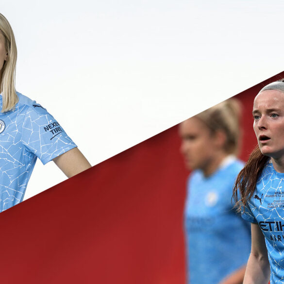 Abby Dahlkemper and Rose Lavelle split screen image in Manchester City uniforms. (Manchester City)