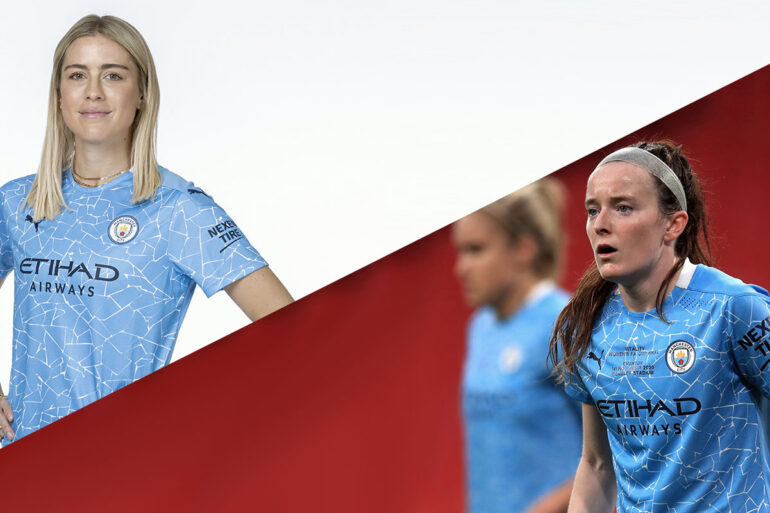 Abby Dahlkemper and Rose Lavelle split screen image in Manchester City uniforms. (Manchester City)