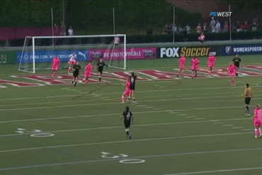 Alex Morgan scoring a goal with the outside of her foot while playing for the Western New York Flash in WPS. Gif format.