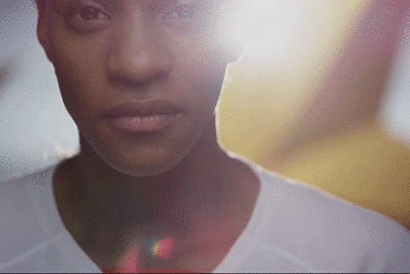 Crystal Dunn staring at the camera for a U.S. Women's National Team promo spot in .gif format.