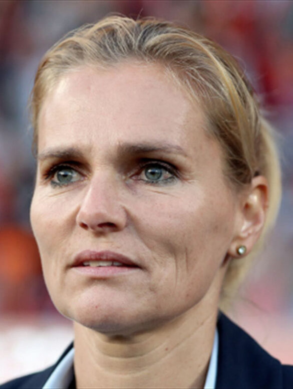 Close-up of Sarina Wiegman, head coach on England and former head coach of the Netherlands.