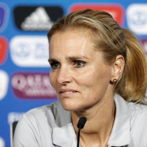 Sarina Wiegman address the press during a World Cup press conference. (Getty Images)