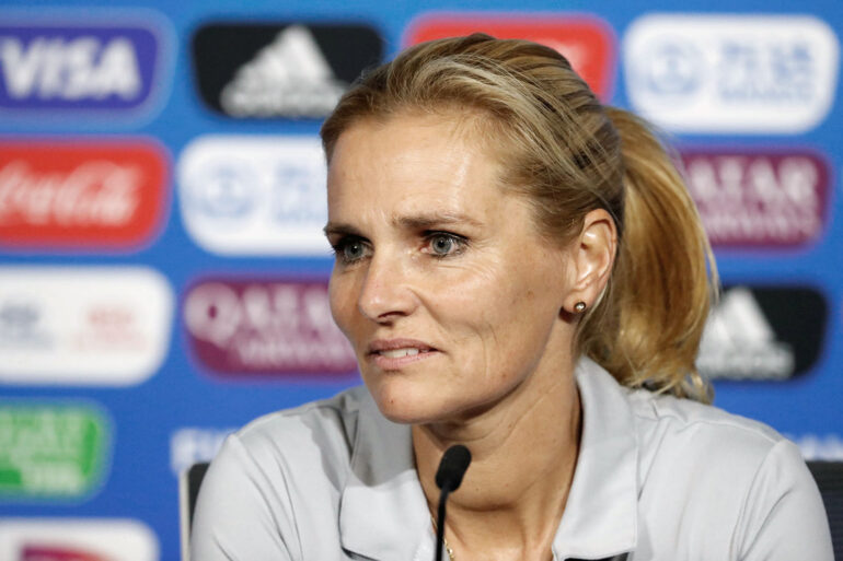 Sarina Wiegman address the press during a World Cup press conference. (Getty Images)