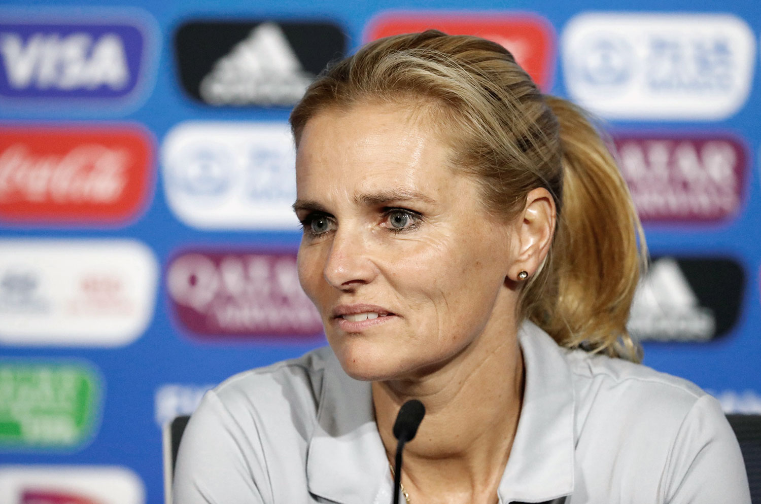 Sarina Wiegman address the press during a World Cup press conference. (Getty Images)
