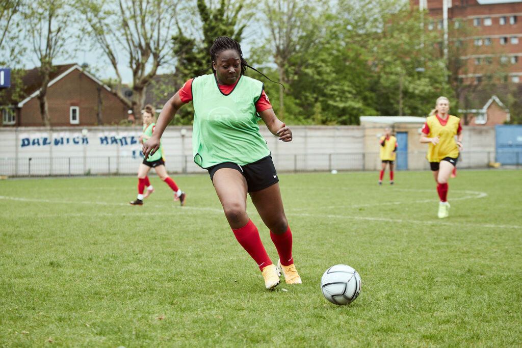 Vanessa Ogbanna, a contestant on season two of Ultimate Goal, training during the series. (BT Sport)