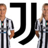 Matilde Lundorf and Amanda Nilden in front of Juventus logo. (Juventus)