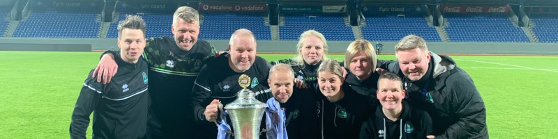 Vilhjálmur Kári Haraldsson (center, bottom) with Breidablik staff after winning the cup. (Vilhjálmur Kári Haraldsson)