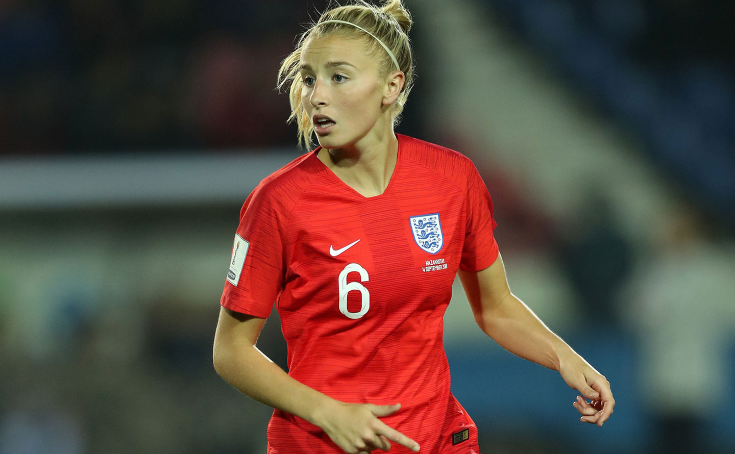 Leah Williamson playing for England. (The FA)