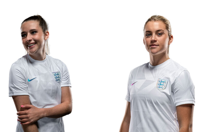England's Ella Toone and Alessia Russo in their kits. (The FA)