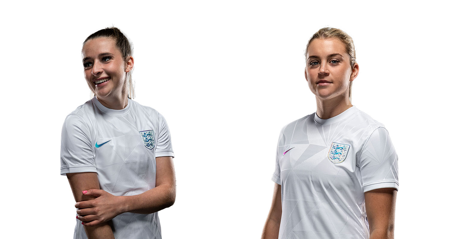 England's Ella Toone and Alessia Russo in their kits. (The FA)