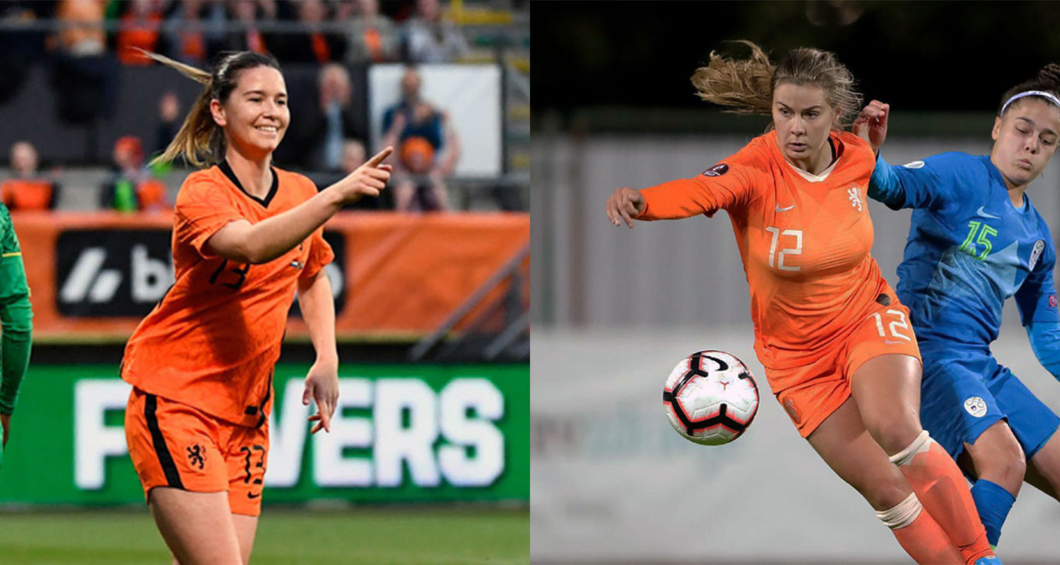 The Netherlands' Damaris Egurrola and Victoria Pelova in action on the field. (Getty Images / KNVB Media)